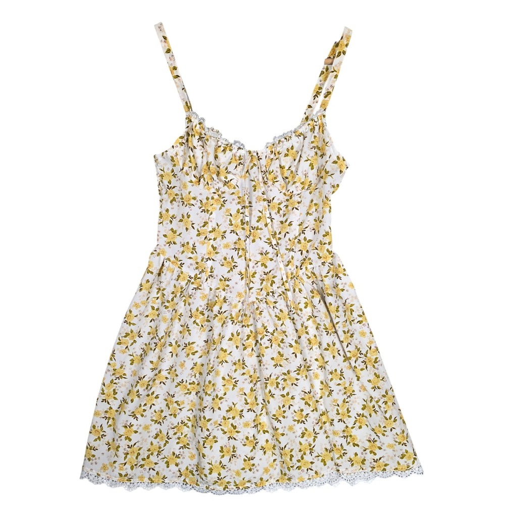 Just Found Floral Lace Trim Mini Sundress Women L Spaghetti Strap Romantic Boho
